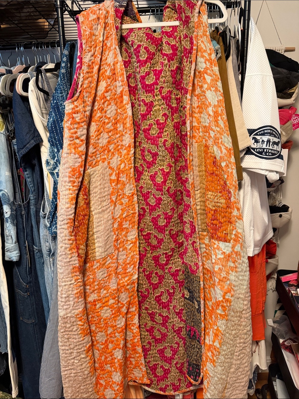 NWOT Kantha hooded vest duster